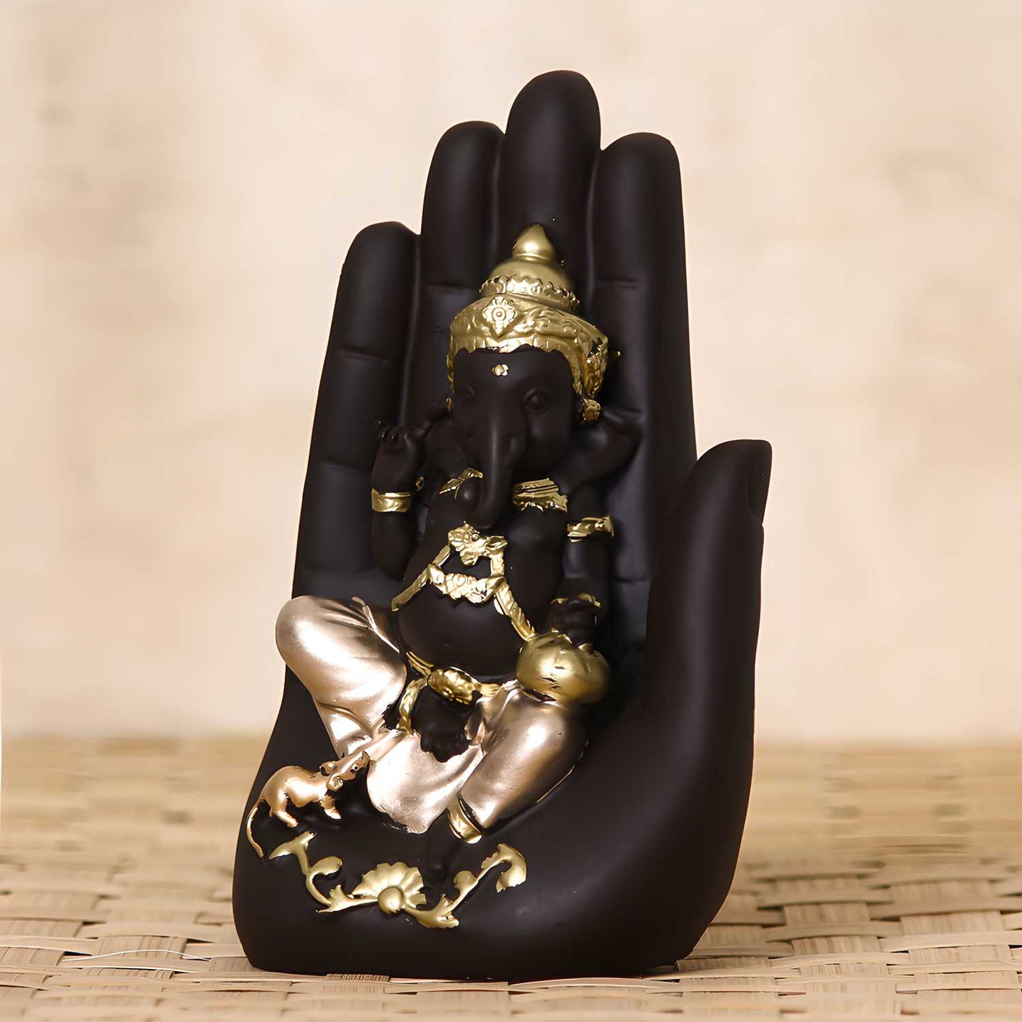 Black and Gold Lord Ganesha in Hand Statue