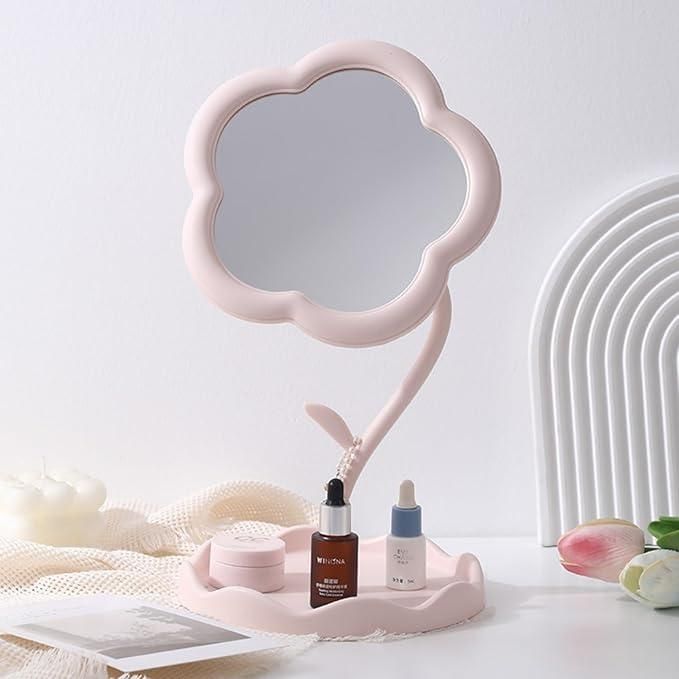 Flower-Shaped Tabletop Mirror with Tray