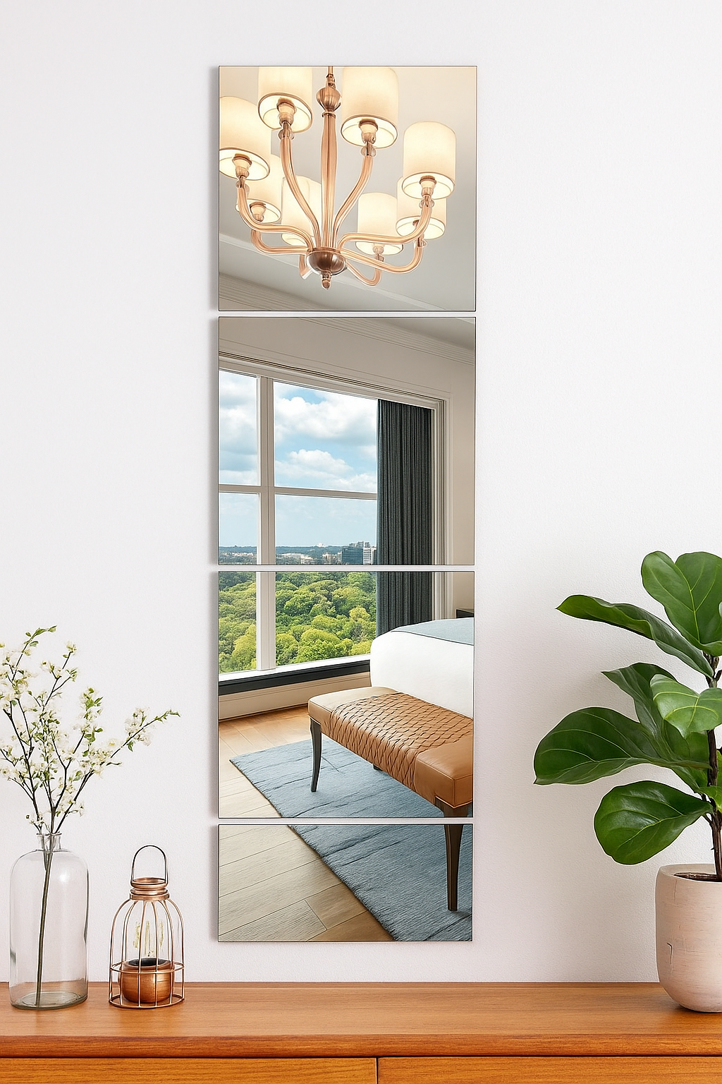 Sleek and Modern Wall Mirror Sticker – 4 Panel Set